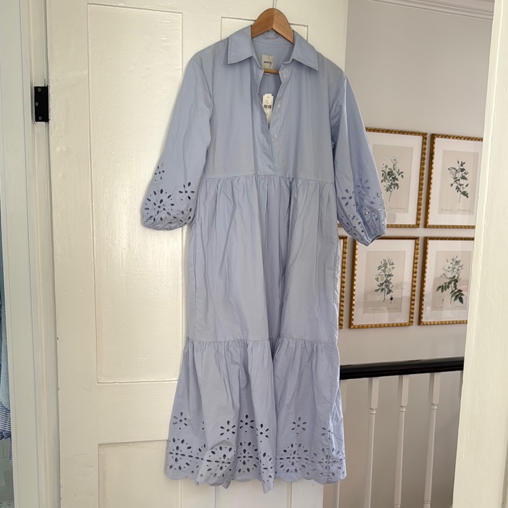Light Blue Eyelet Midi Dress Anthropologie maeve xs